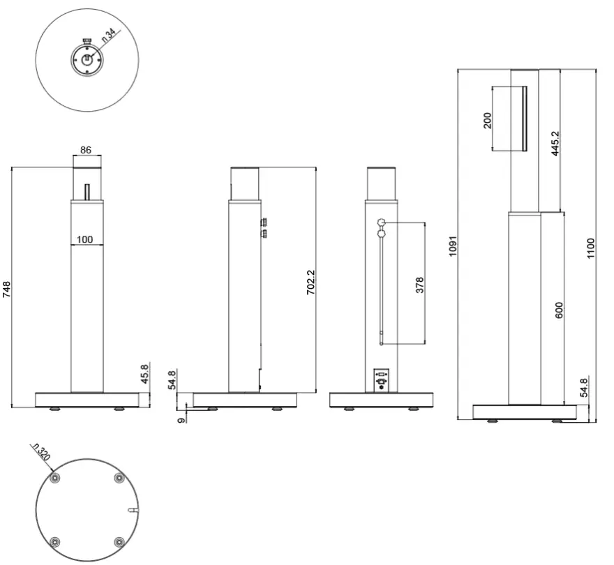 HITACHI HLTTEBF1 Access Control Terminal with Thermal Sensing - Product Drawing