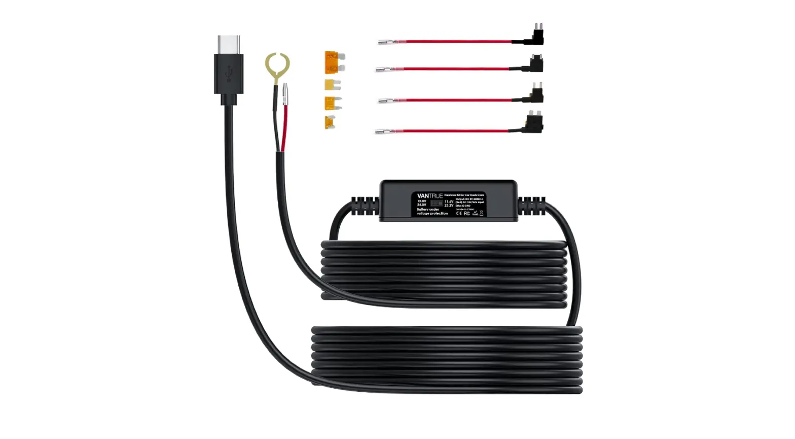 Vantrue 11.5ft Type C Usb 12v 24v To 5v Dash Cam Hardwire Kit With Mini-complete Features/instruction Guide