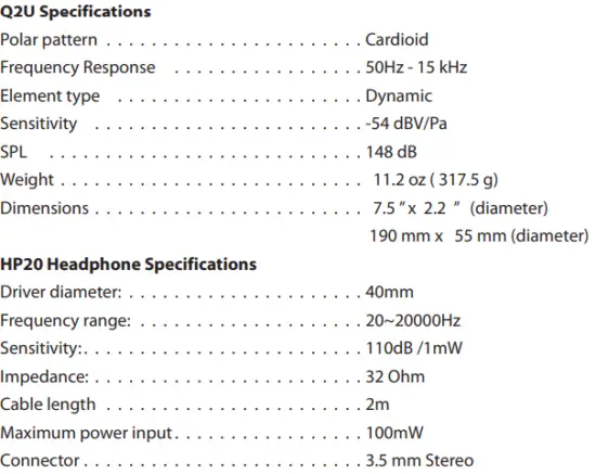 SAMSON Q2U Recording Pack USB-XLR Microphone with HP20 Headphones-fig21