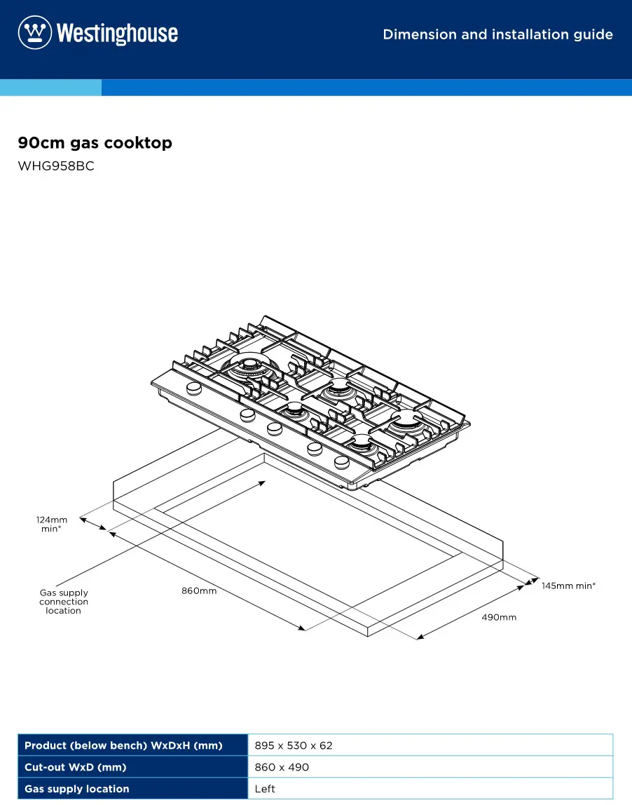 Westinghouse 90cm Gas Cooktop Installation Guide