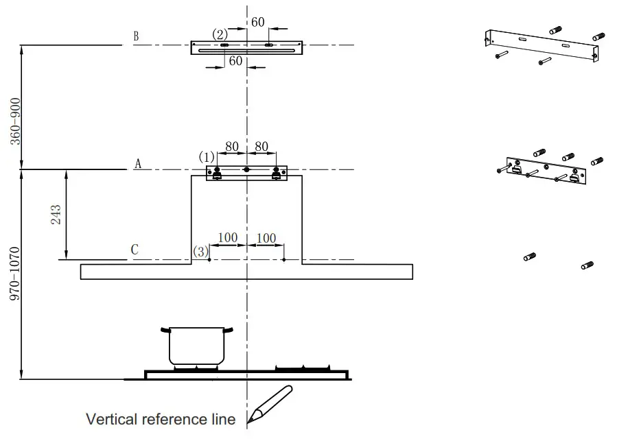 kleenmaid RHSC61 60cm Wall Mounted Canopy Rangehood- Wall Drilling