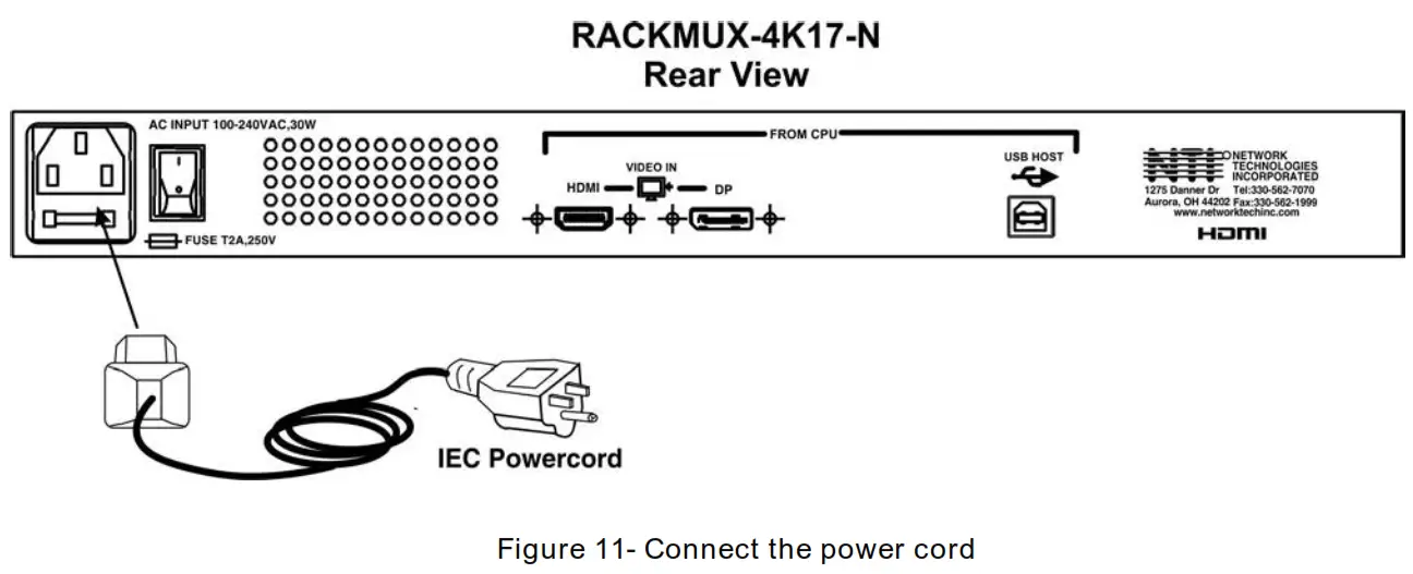 NTI RACKMUX 4K17 N RACKMUX Series Rackmount Drawer with 4K Video LCD Monitor - power