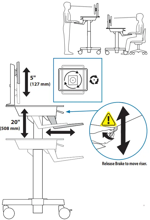 ergotron 24 214 085 WorkFit C Dual Monitor Sit Stand Cart - FIG 2