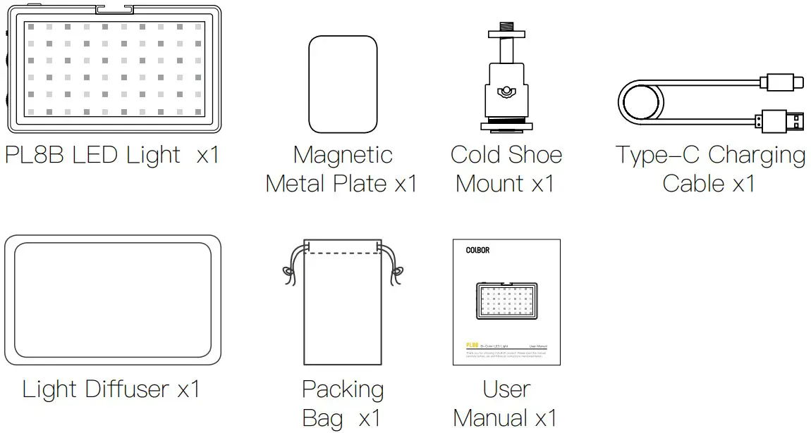 COLBOR PL8B Bi Color LED Light - Package List