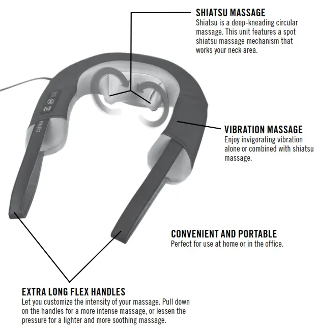 Homedics NMS-377HJ Pro Therapy Elite Shiatsu and Vibration Neck Massager with Soothing Heat Instruction - PRO SHIATSU MASSAGE