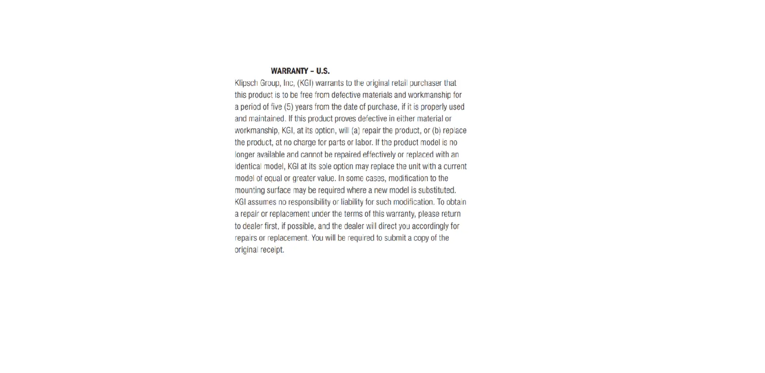 Klipsch Jamo Warranty Information