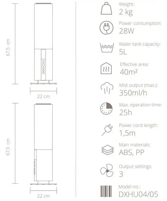 duux Ultrasonic Humidifier - Technical specifications