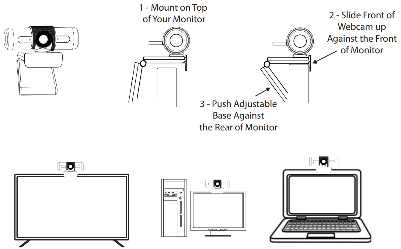 Cyber Acoustics WC 3000 Essential 1080P 5MP Zoom USB Webcam - Mount