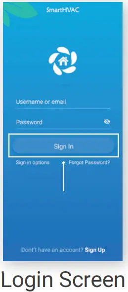 MRCOOL Mini Stat IR WiFi Thermostat for Ductless Mini Split - Login Screen