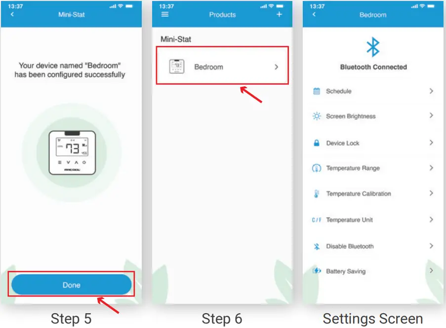 MRCOOL Mini Stat IR WiFi Thermostat for Ductless Mini Split - Settings Screen