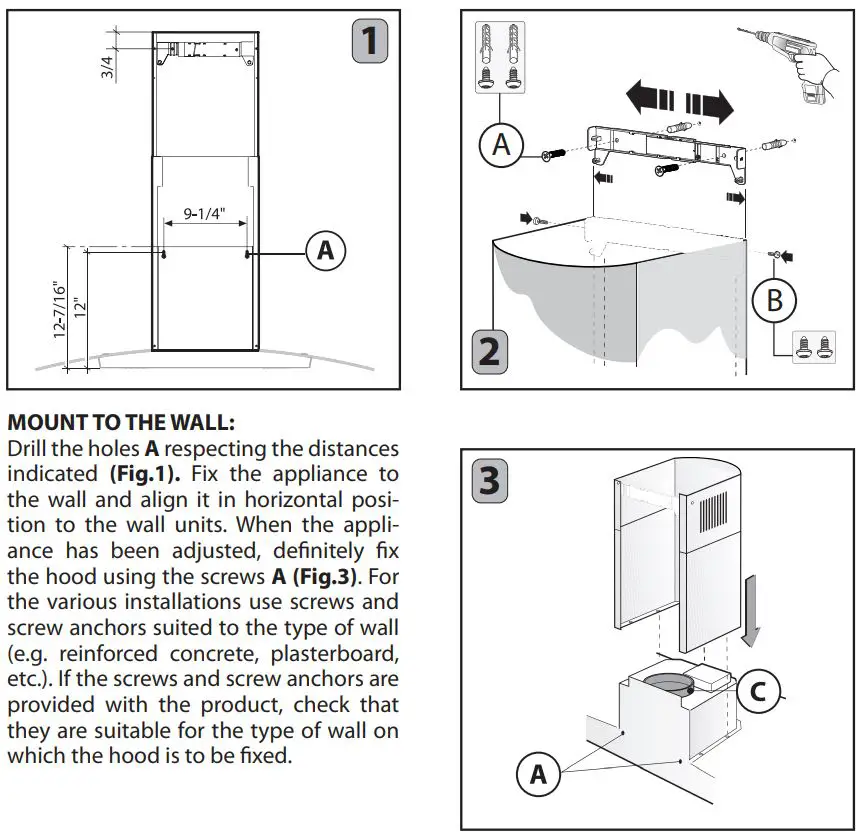 XOM30GC Wall Mount Chimney Range Hood Instruction Manual - installation