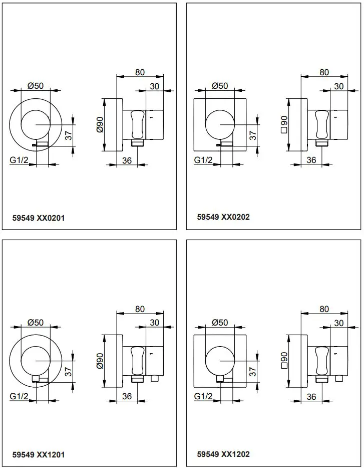 KEUCO 59549 IXMO 3-Way Stop and Diverter Valve Instruction Manual - Mounting dimensions