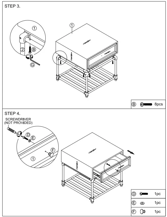 ACME LV00749 Brantley 22 in Oak Square Wood End Table with Shelf and Drawer - Fig 3