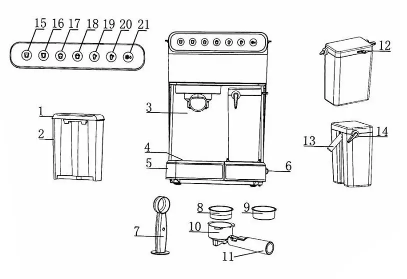 cecotec Power Instant-ccino 20 Touch Espresso Coffee Machine Instruction Manual - Parts and components