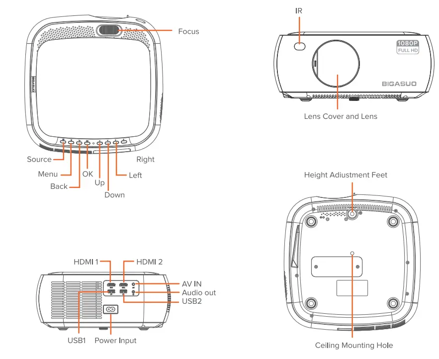 BIGASUO 340ANSI Outdoor Movie Projector-9