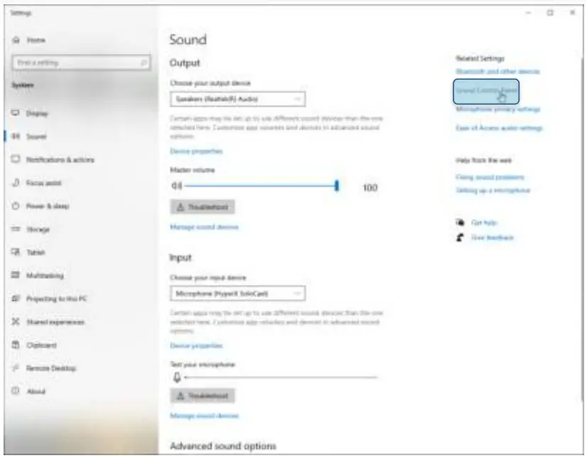 Select Sound Control Panel