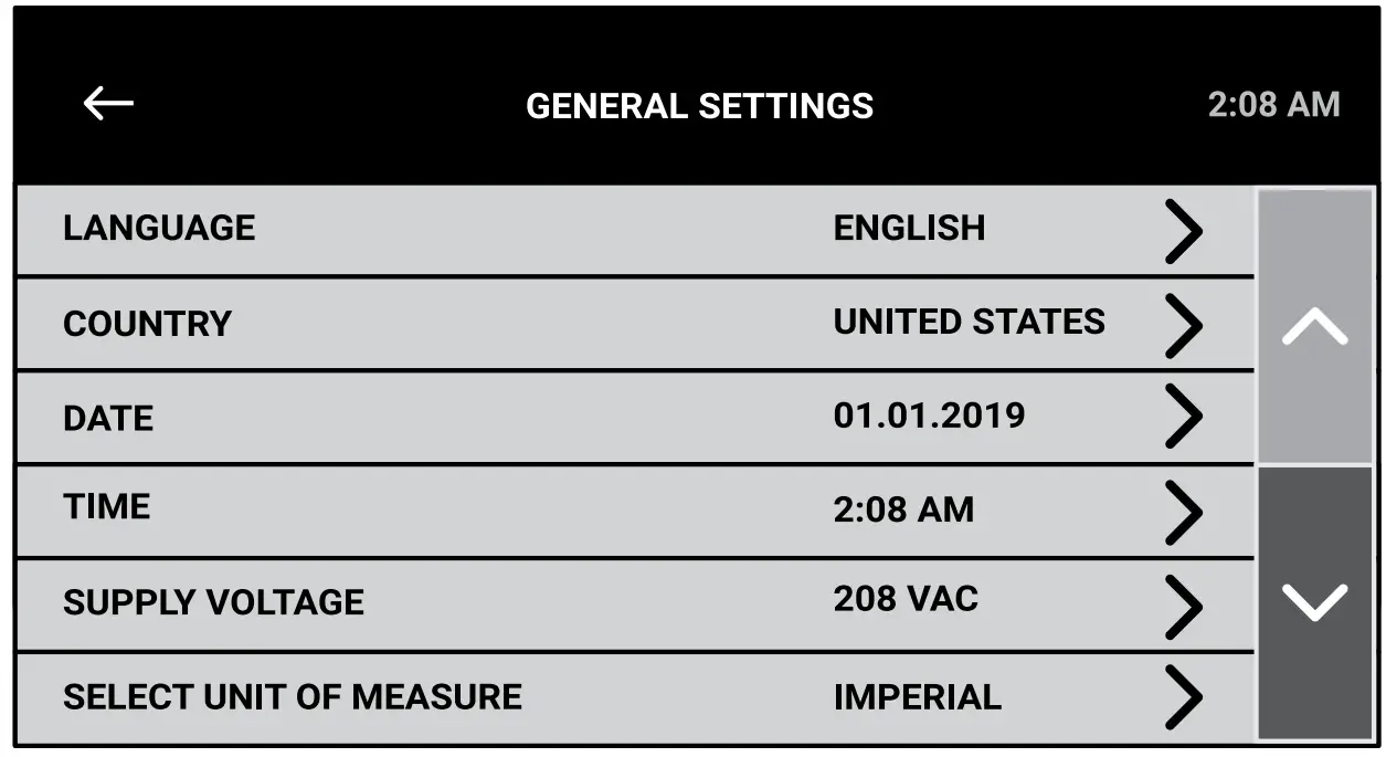 General Settings Menu