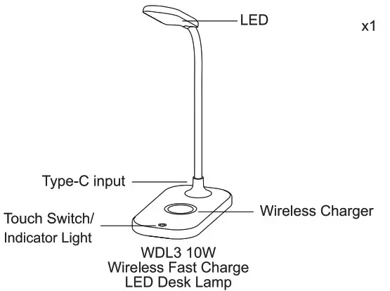 XPOWER XP-WDL3-WH 10W Wireless Fast Charger LED Desk Lamp