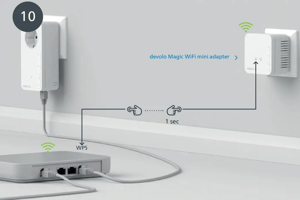devolo Magic 1944580 WiFi Mini Addition Installation Guide - Briefly press the button on your devolo Magic WiFi mini adapter