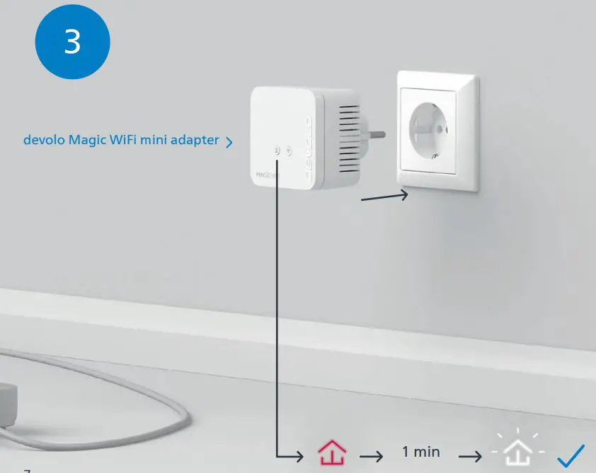 devolo Magic 1944580 WiFi Mini Addition Installation Guide - Connect the devolo Magic WiFi mini adapter to a free wall socket