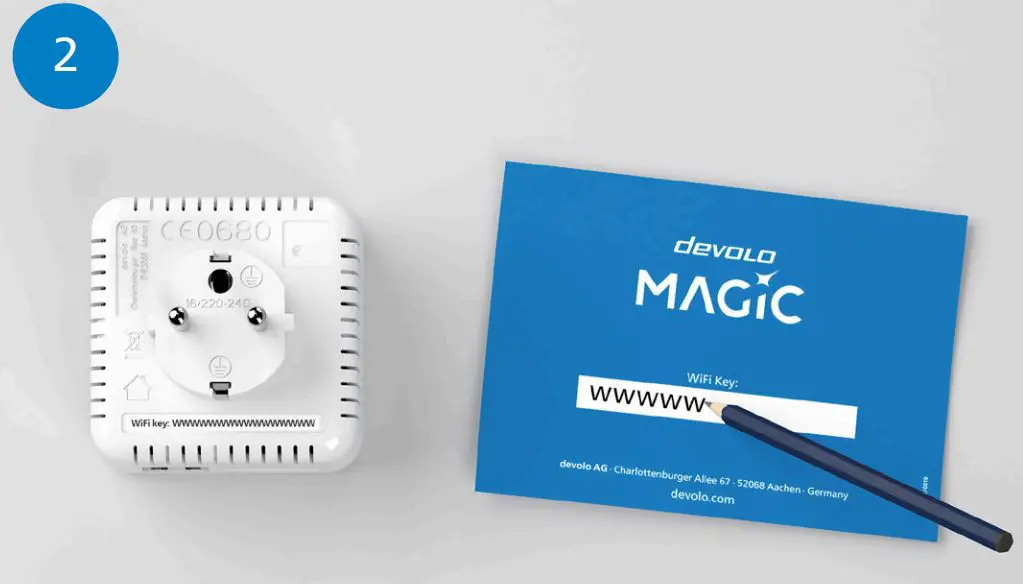 devolo Magic 1944580 WiFi Mini Addition Installation Guide - Make a note of the Wi-Fi key on the back of the devolo Magic WiFi mini adapter