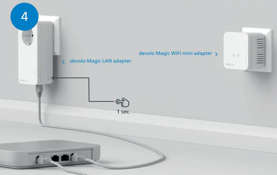 devolo Magic 1944580 WiFi Mini Addition Installation Guide - Within 3 minutes, press the button on the side of your devolo Magic LAN adapter