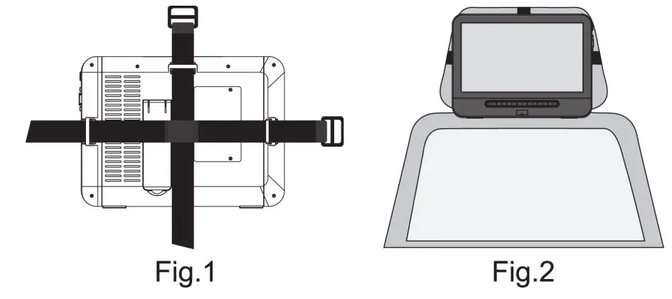 SYLVANIA SDVD1087 Portable Blu-ray Disc DVD Player User Manual - Installation headrest mount belts to car headrest
