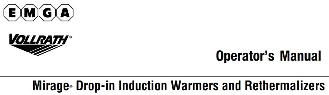 EMGA 74704DW Mirage Drop In Induction Warmers and Rethermalizers Owner's Manual
