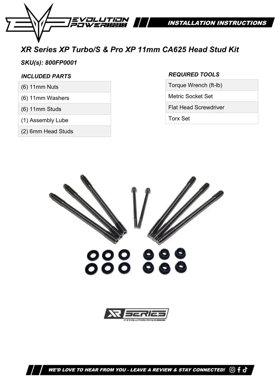 EVOLUTION POWERSPORTS 800FP0001 XR Series Instruction Manual