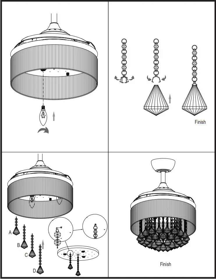 Parrot Uncle F3502110V Retractable Crystal Chandelier Ceiling Fan - Figure 8
