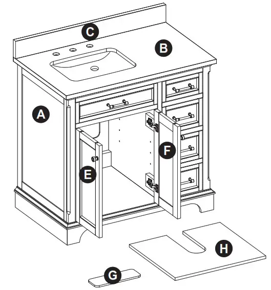allen roth 2027VA-36-201 Vanity with Top - PACKAGE CONTENTS