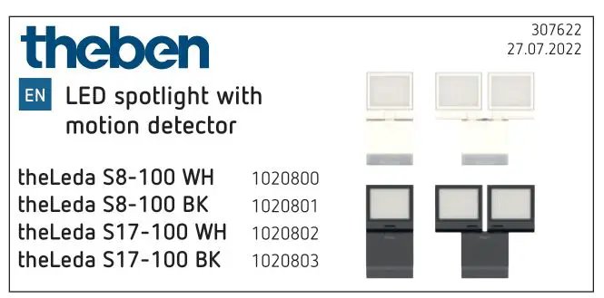 theben theLeda S8-100 WH LED Spotlight with Motion Detector Instruction Manual