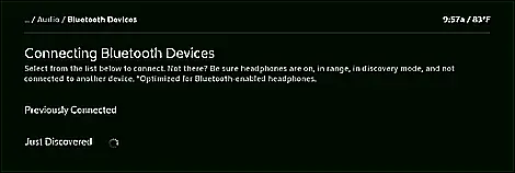 Bluetooth Devices screen shows previously connected and recently discovered Bluetooth devices.