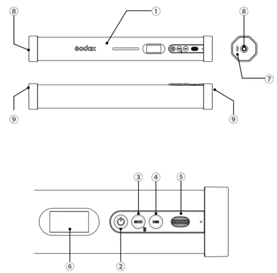 Godox TL30 RGB LED Tube Light - Names of Parts
