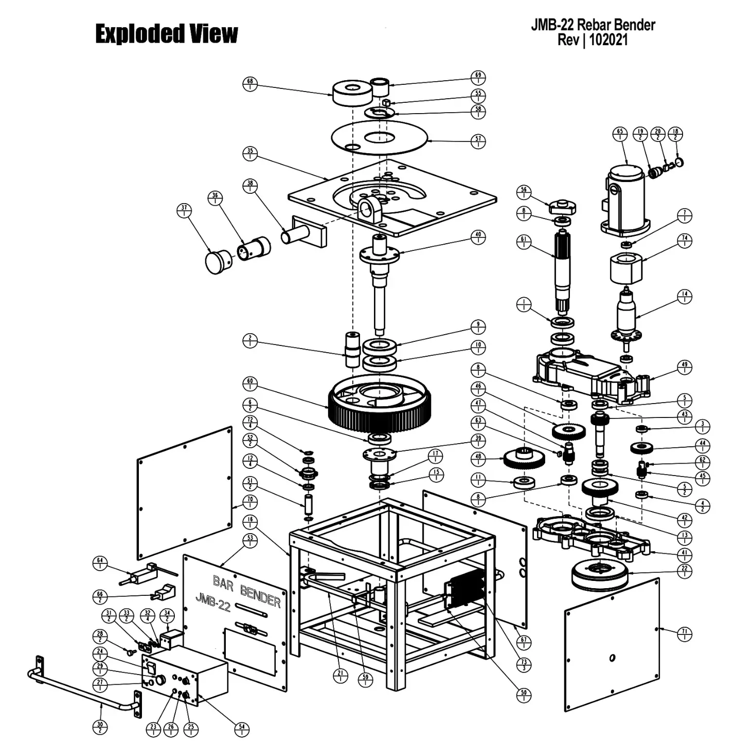 BNproducts JMB-22 REBAR BENDER - exploded view