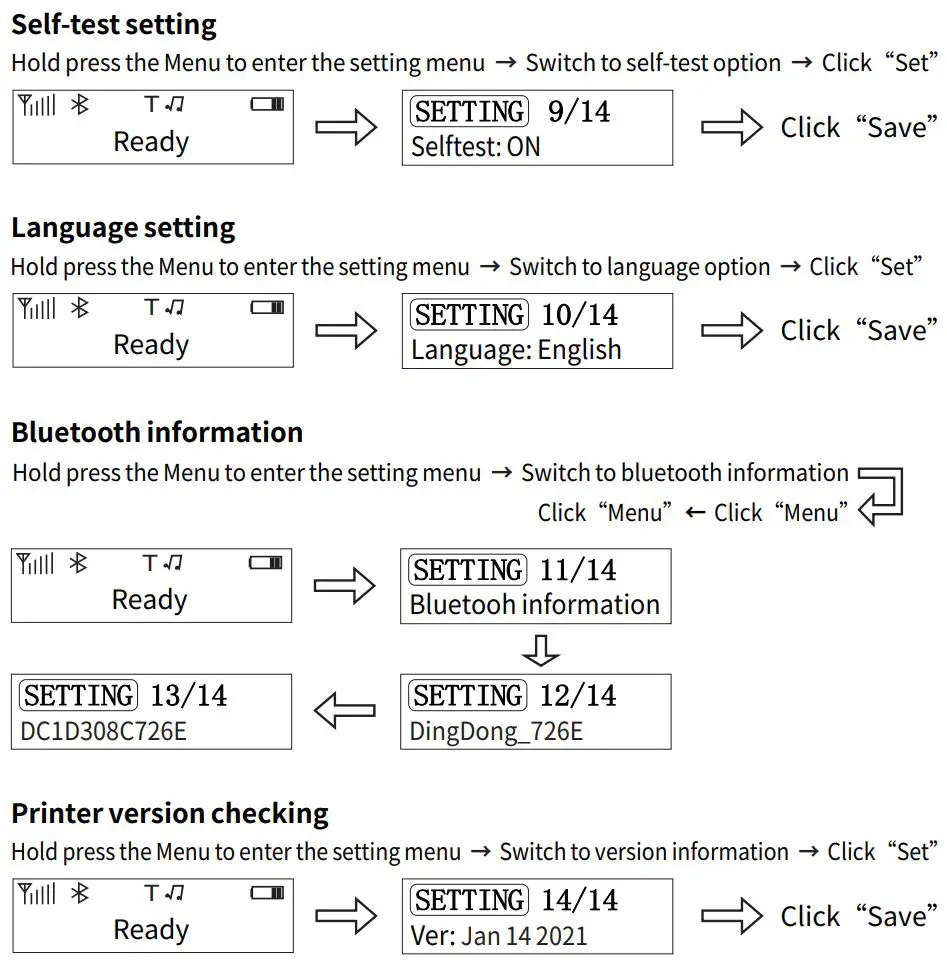 Gprinter CATPR Wireless Thermal Printer User Manual - Menu Options Description