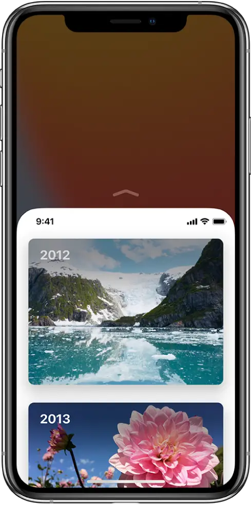 The iPhone screen with Reachability enabled. The top of the screen has moved down so it’s within easy reach of your thumb.