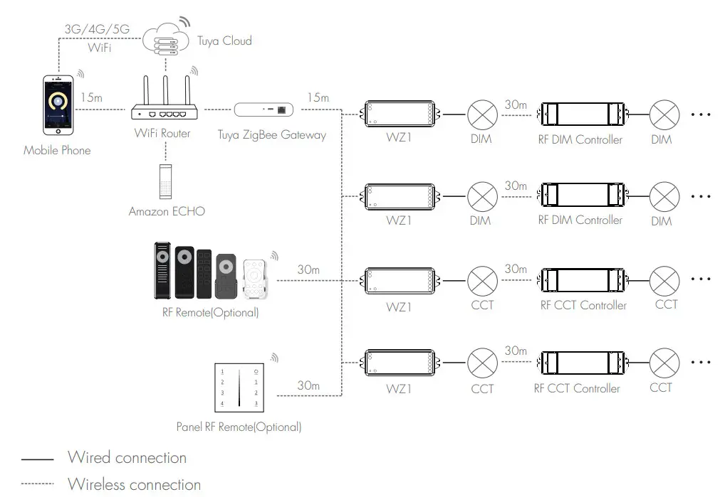 SKYDANCE WZ1 2CH LED Controller Mechanical Structures - System wiring