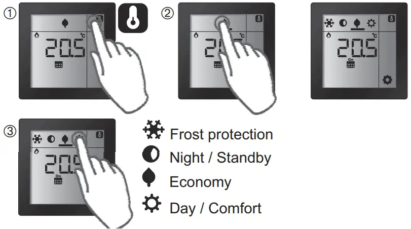 EATON xComfort Room Controller Touch Temperature Regulation - Operation mode