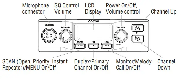 oricom UHF030 Compact 5 Watt UHF CB Radio - Front View
