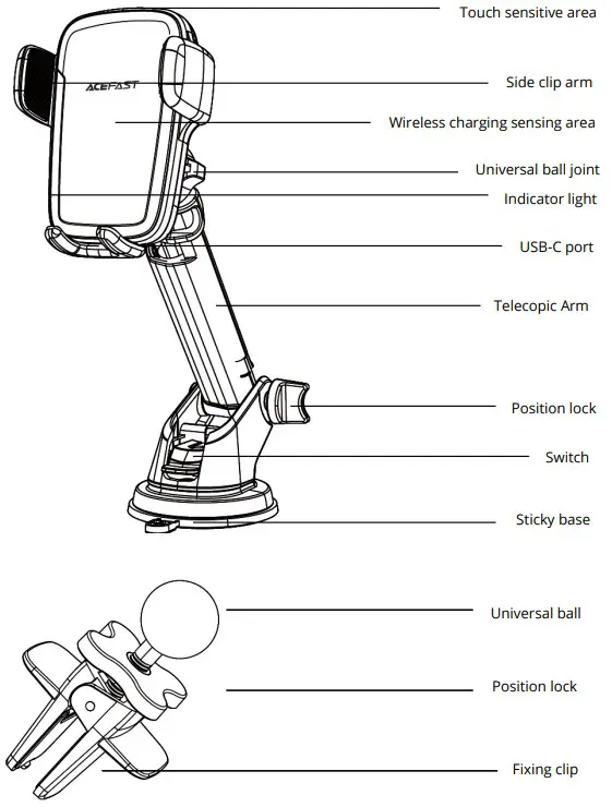 ACEFAST D1 15W Fast Wireless Charger Car Mount Holder - Product description