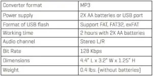 Sharper Image Cassette to MP3 Converter SPECIFICATIONS