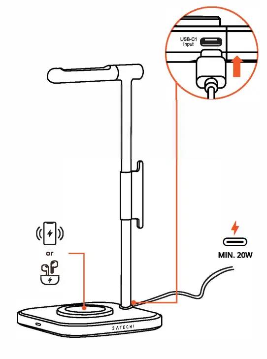SATECHI ST UCHSMCM 2 in 1 Headphone Stand and Wireless Charger PLUG&PLAY