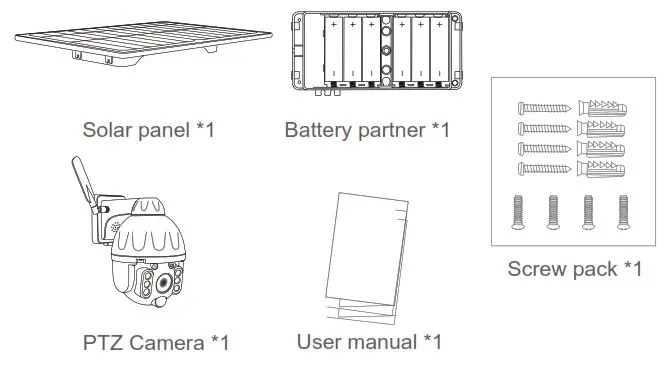 tuya P20S Solar Battery Powered PTZ Alert Camera- Packing list