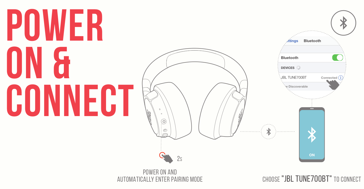 JBL TUNE 700BT power on & connect