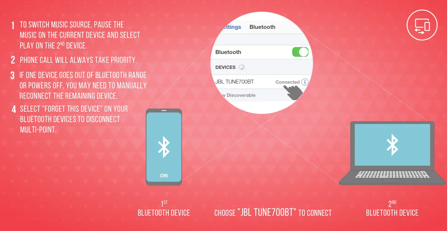 JBL TUNE 700BT Multi-point connection 2