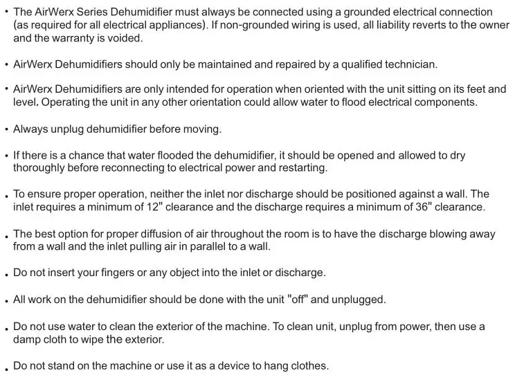base aire AirWerx - Safety Notes
