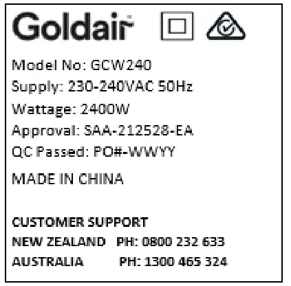 Goldair GCW240 2400W Ceramic Wall Heater - fig 11