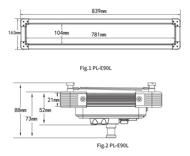SWIT PL-E90L Edge Mounted SMD Panel LED Light - Dimension