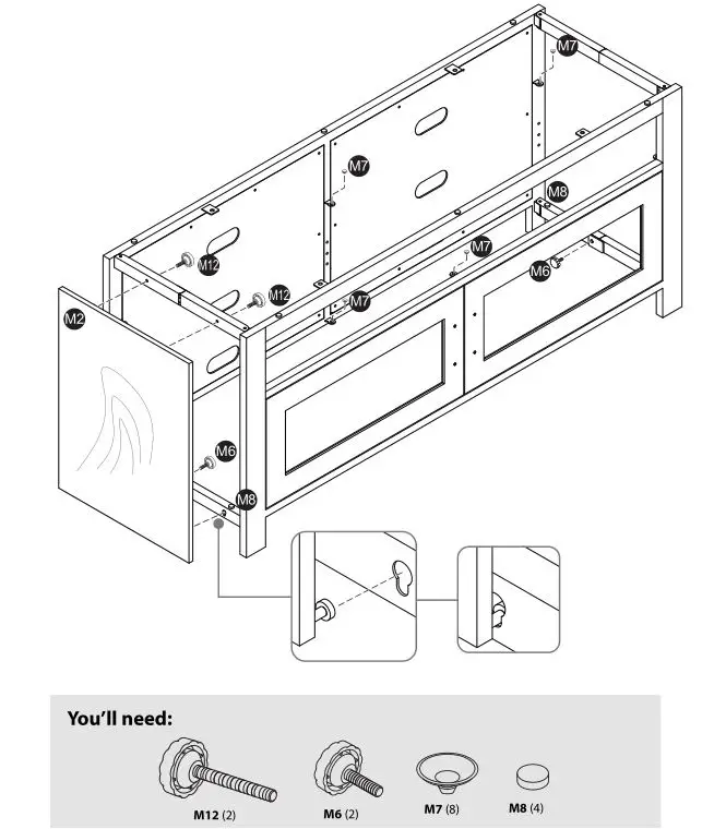 Insignia NS-HWMG1754G TV Stand - Securing the hinged sides and the left side panel
